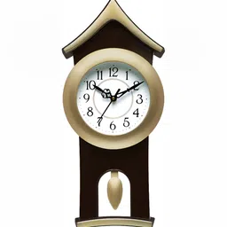 Attractionz Gold Toned Brown Analog Round Contemporary Pendulum Wall Clock-19