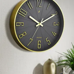 Nautica Grey & Gold-Toned Contemporary Wall Clock-image-49