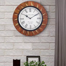 Aapno Rajasthan Brown & White Textured Round Contemporary Wall Clock-image-69