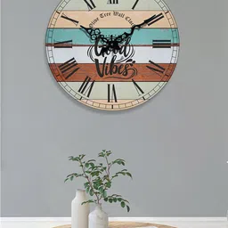 OLIVE TREE Brown & Blue Striped Analogue Contemporary Wall Clock-20