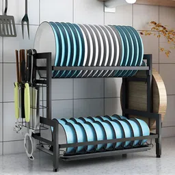 USHA SHRIRAM Black Metal 2-Layer Dish Drying Rack-2