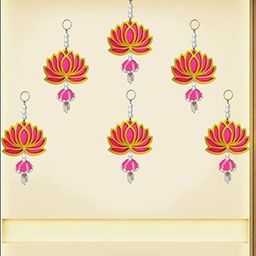 Kaameri Bazaar 6 Pcs Pink & Yellow Patterned Lotus Jumkha Hangings-image-52