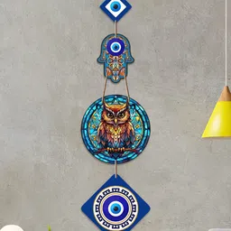 ArtVibes Blue & Green Owl Shaped Wall Hanging-image-21