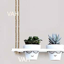 VAH Kya Bat Hai !! White & Brown Wooden Decorative Flower Pot Rack With Rope-image-84