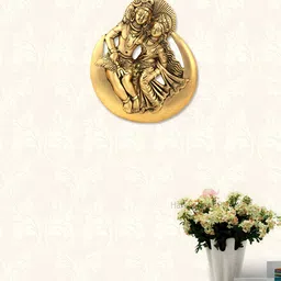 HANDICRAFTS PARADISE Gold Toned Lord Shiv Parvati Engraved Metal Antique Wall Hanging-image-47