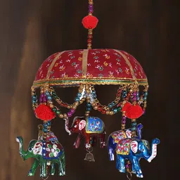 Kuber Industries Set Of 2 Red & Blue Rajasthani Traditional Windchimes-22