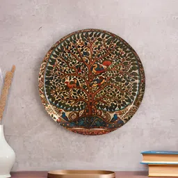 Homspurts Rust & Green Madhubani Inspired Tree Printed Wall Plate-image-25