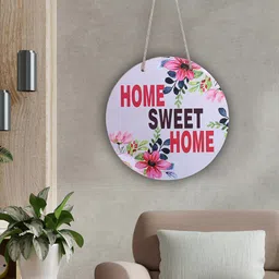Kuber Industries Set Of 4 White & Red Printed Home Sweet Home Wooden Round Wall Hanging-7