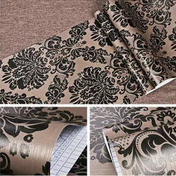 KAAF Brown & Black Damask Patterned Self-Adhesive Wallpaper-6