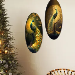 SAF Gold Toned & Blue 2 Pieces Beautiful Peacock Wall Arts-image-89