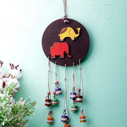 VarEesha Multicolor Elephant on Circle Hanging Bell Wind Chimes-46