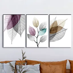 SAF Set of 3 Purple & Grey Leaves Abstract Canvas Wall Painting-12