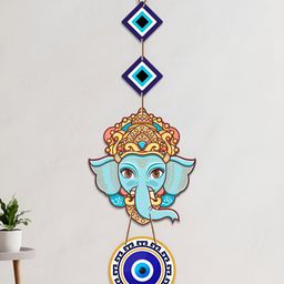 ArtVibes Blue & Yellow Ganesha Shaped Wall Hanging-image-98