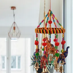 Kuber Industries Red & Beige 2 Pieces Rajasthani Traditional Windchimes-32