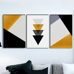 SAF Yellow & White 3 Pieces Modern Art UV Textured Wall Art-picture-48