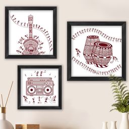 Indigifts 3 Pieces Black & Maroon Wood Framed Wall Paintings-picture-22