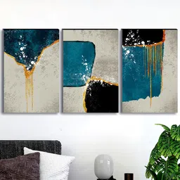 SAF Set of 3 Blue & Grey Modern Art Large Panel UV Textured Wall Painting-image-90