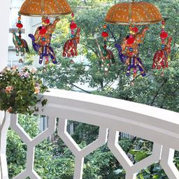 Kuber Industries Orange Pack of 2 Rajasthani Traditional Windchimes-51
