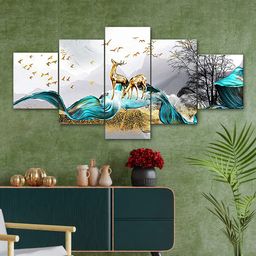 Perpetual Multicolored Set Of 5 Deer 3d Scenery Painting Wall Art-image-11