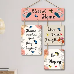 ArtVibes Pink & White Blessed Home Printed Wooden Wall Hanging-image-75