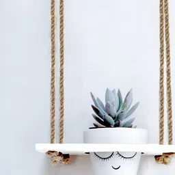 VAH Kya Bat Hai !! White & Brown WoodenDecorative Flower Pot Rack With Rope-30