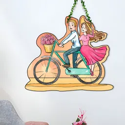 ArtVibes Pink & Orange Couple on Bicycle Wooden Hanging Wall Decor-image-40