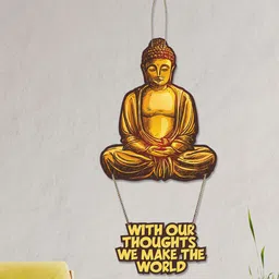 ArtVibes Brown & Yellow Buddha Printed Wood Wall Hanging-14