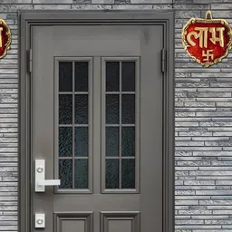 HANDICRAFTS PARADISE Red & Gold Toned 2 Pieces Shubh Labh & Swastik Engraved Wall Decors-image-12