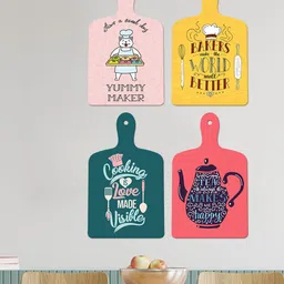 ArtVibes Yellow & Pink 4 Pieces Cooking Quotes Painted Wooden Hanging Wall Decors-picture-31
