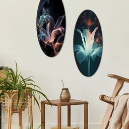 SAF Black & Blue 2 Pieces Floral Theme Painting Wall Art-9