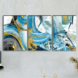 SAF Set of 3 Blue Modern Art Large Panel UV Textured Wall Painting-image-19