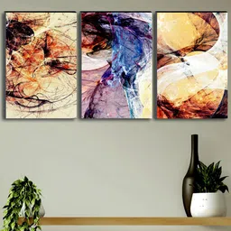 SAF Beige & Blue 3 Pieces Abstract Modern Art Painting Framed UV Textured Wall Art-picture-1