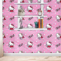 KAAF Pink & White Hello Kitty Waterproof Self Adhesive Wallpaper-25