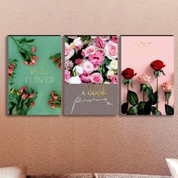 SAF Set of 3 Rose Flower Modern Art Large Panel UV Textured Wall Art-87