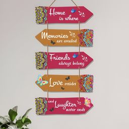ArtVibes Pink & Brown Home Quote Wooden Decorative Hanging Wall Decor-image-81