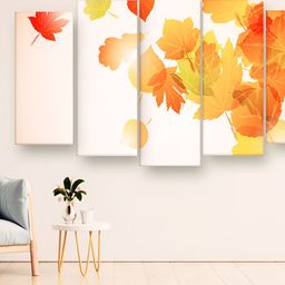 Casperme 5 Pieces White & Orange Leaves Painting Wooden Wall Art-image-18