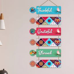 ArtVibes Pink & Blue Thankful Quote Printed Hanging Wall Decor-image-9