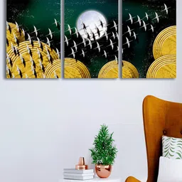 SAF Set of 3 Yellow & Green Modern Art Large Panel UV Textured Wall Painting-image-32