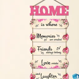 ArtVibes Pink Home Quotes Printed Wooden Wall Hanging-43