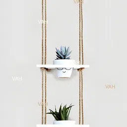 VAH Kya Bat Hai !! White & Brown Wooden 2-Tier Decorative Flower Pot Rack With Rope-image-87