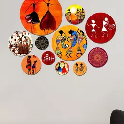 ArtVibes Set Of 11 Red Wooden Wall Decor-50