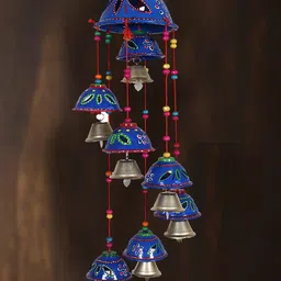 Kuber Industries Set Of 2 Blue & Gold-Toned Printed Windchimes image 5