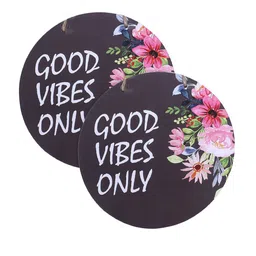 Kuber Industries Set Of 2 Black & White Good Vibes Only  Printed  Wooden Round  Wall Hanging image 3