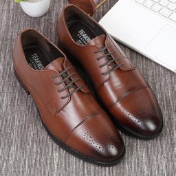 Teakwood Leathers Men Brown & Black Textured Leather Formal Derby Shoes-image-71