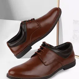 FAUSTO Men Tan Brown Solid Formal Derbys-image-61