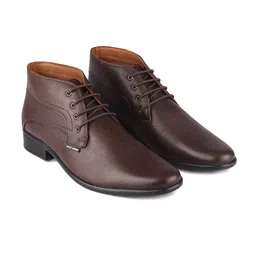 Red Chief Men Brown Textured Leather Mid-top Formal Derbys-image-71