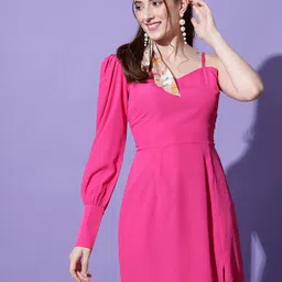 emeros Puff Sleeves Crepe Casual with Slit Dress-image-66