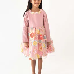 A Little Fable Girls Round Neck Opaque Floral Fit and Flare Dress-image-33