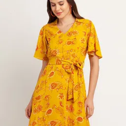 Zink London Yellow & Red Floral Fit & Flare Dress-image-28