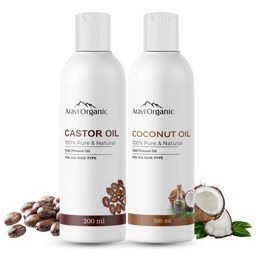 Aravi Organic Set of 100% Pure Cold Pressed Coconut & Castor Hair Oil for Hair & Skin Care-19